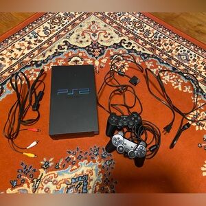 ORIGINAL/first generation Sony PS2 console, two controllers, & all cables/cords